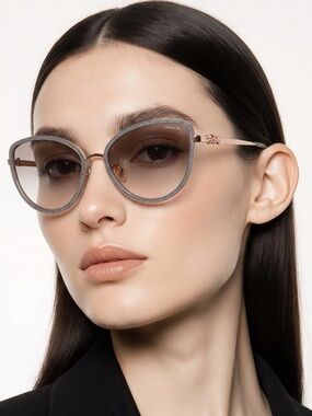 NEW Coach HC7093 Gray Round Sunglasses with Rose Gold Arms
